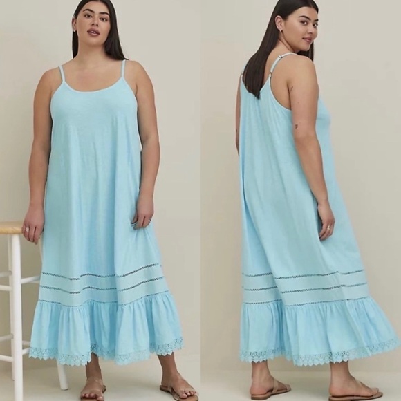 NWT Torrid Swim Maxi Cotton Crochet Hem Cover Up Dress in Blue - Picture 1 of 7